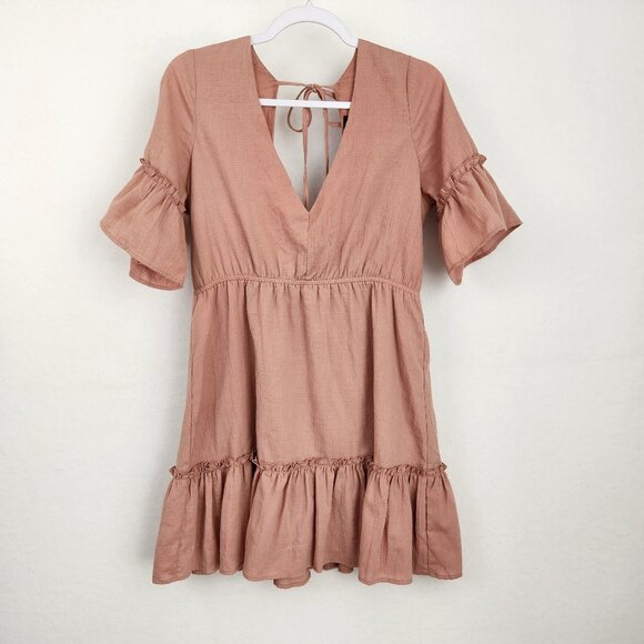 Lulus Sunshine Daydream Rusty Rose Short Sleeve Cutout Mini Dress Size L Pink - Picture 2 of 9